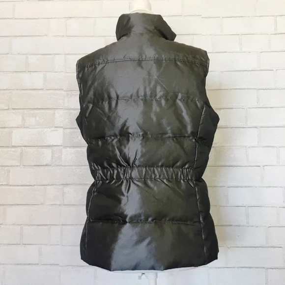 Lands End Shiny Dark Metal Gray Down Fill Puffer Fleece Zip Up Vest SP - Picture 3 of 8